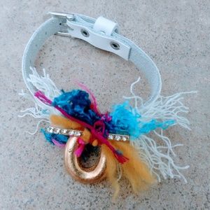 White Leather Bracelet with Bling